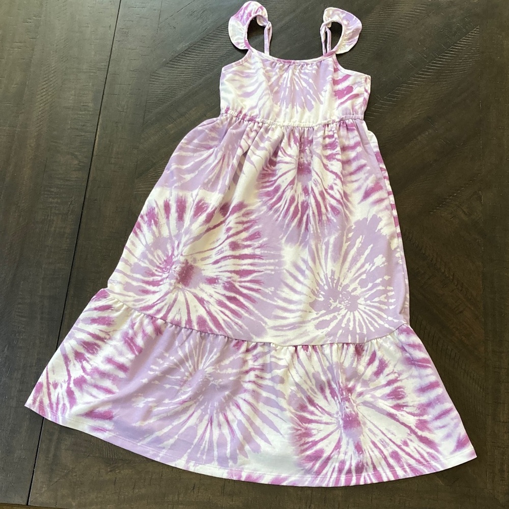 Kids purple and white tie die dress